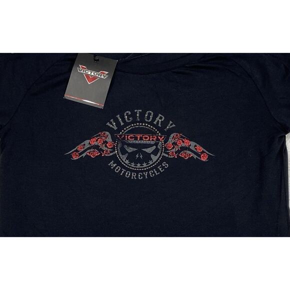 Victory Motorcycles Lace Up Skull Roses Bling Shirt XS Stretchy Biker - Picture 2 of 13